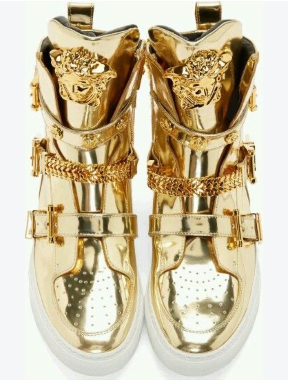 Versace Metallic Gold High-Top Sneakers with Medusa Plaques
